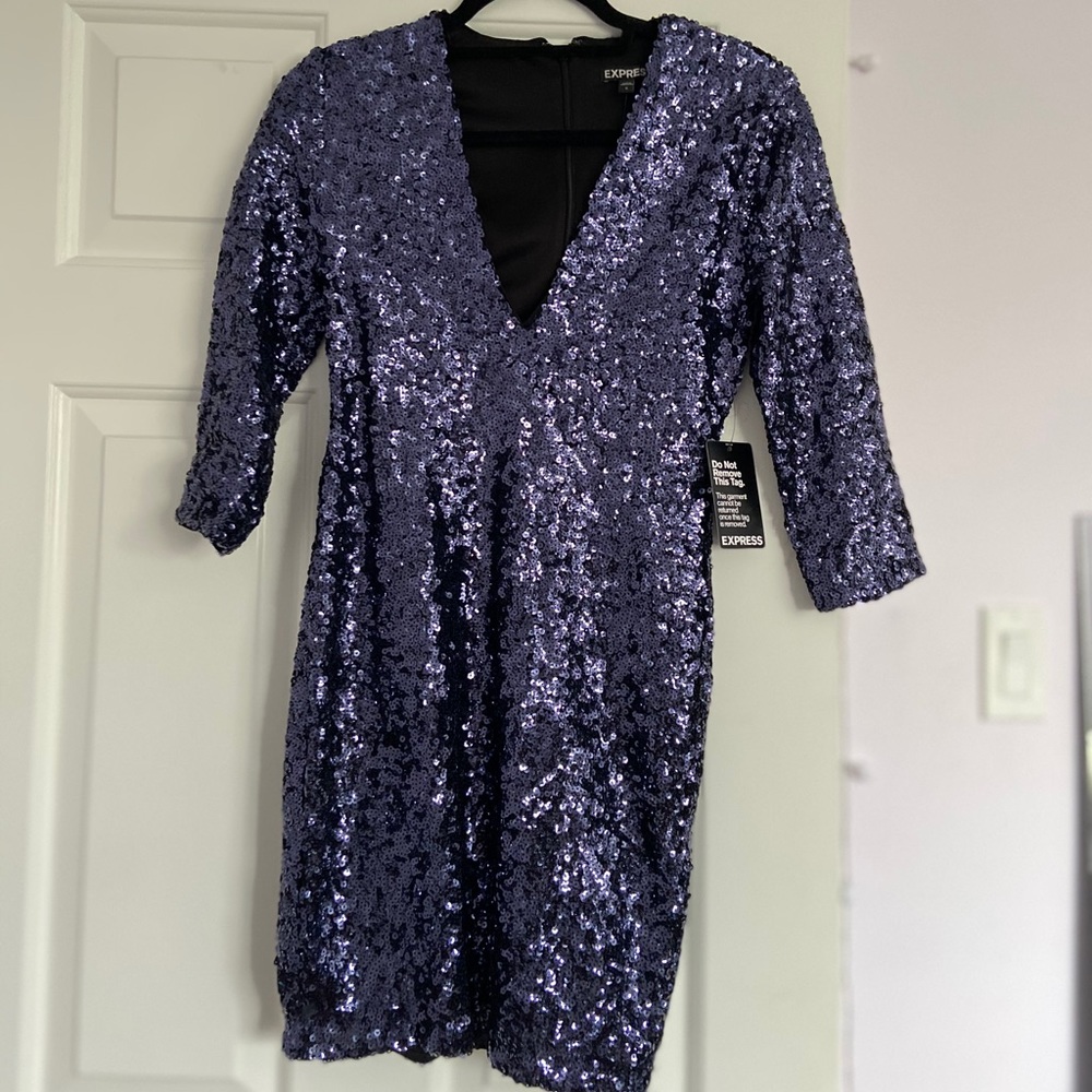 XS/0 Express Blue 3/4 Sleeve Sequin Dress